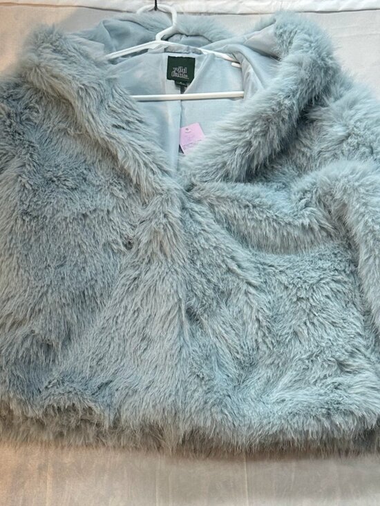 wild fable Jackets & Blazers - Wild Fable Target Dewdrop Aqua Blue Shaggy Faux Fur Cropped Hooded Jacket